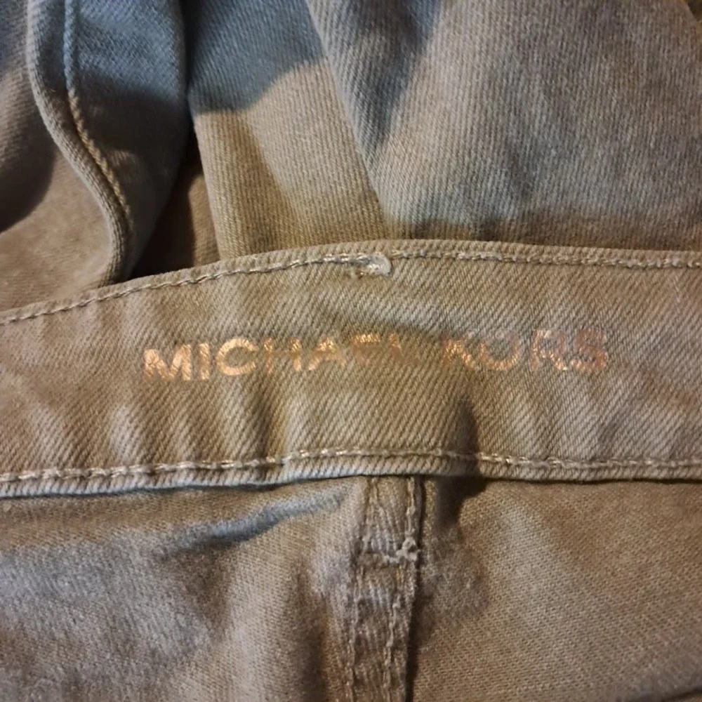 Michael Kors 10 High Rise Selma Flare Jeans Olive Green Stretch Retro 70s-Style